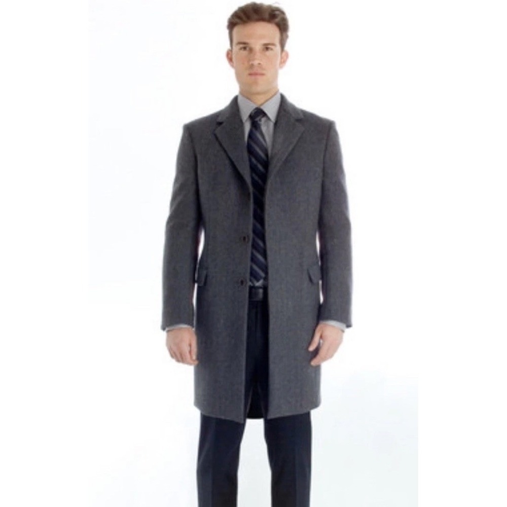 Tahari Mens Buttoned Collared Heather Black Grid OverCoat Size 44R